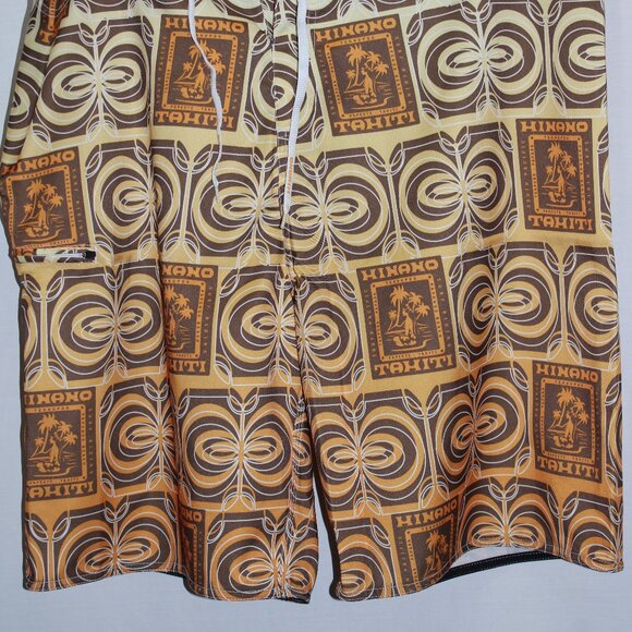 Hinano Tahiti Board Shorts Mens Size 42 Brown Moehau Goold Signature Boardshorts - Picture 2 of 5